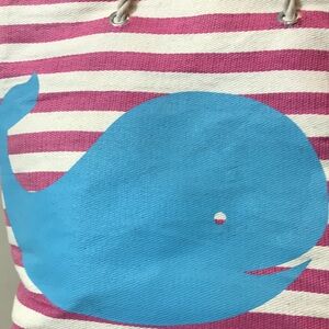 Vineyard Vines Pink & White Striped with Blue Whale Oversized Beach Bag